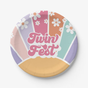 Twin Fest Retro Zonneschijn Regenboog Madeliefje Papieren Bordje