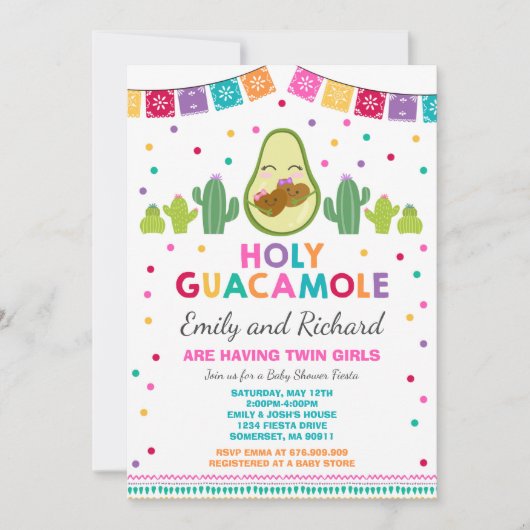Twin Fiesta Baby shower Uitnodiging Heilige Guacam (Voorkant)