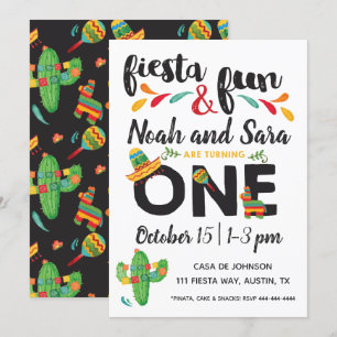 Twin Fiesta First Birthday Invitation Kaart