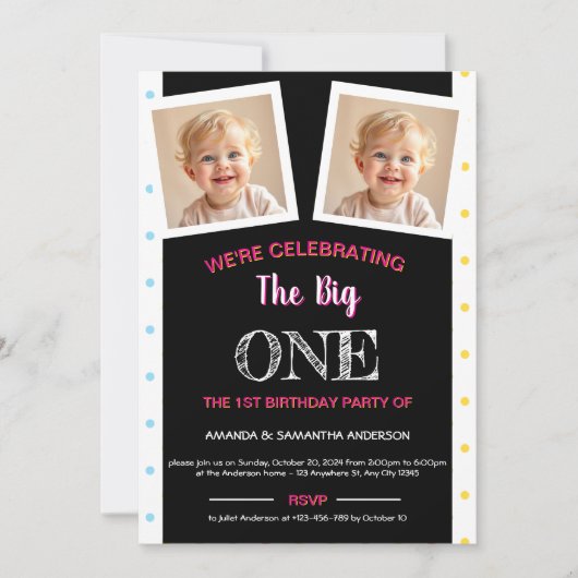 Twin First Birthday Invitation Kaart (Voorkant)