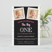 Twin First Birthday Invitation Kaart (Staand voorkant)