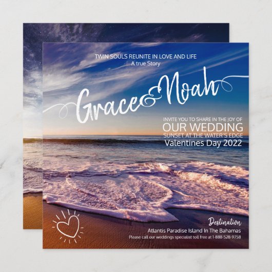 Twin Flame Bestemming Strand Trouw Uitnodiging (Voorkant / Achterkant)