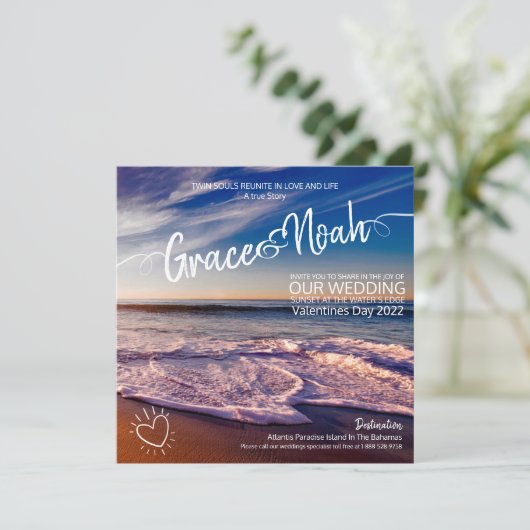 Twin Flame Bestemming Strand Trouw Uitnodiging (Staand voorkant)