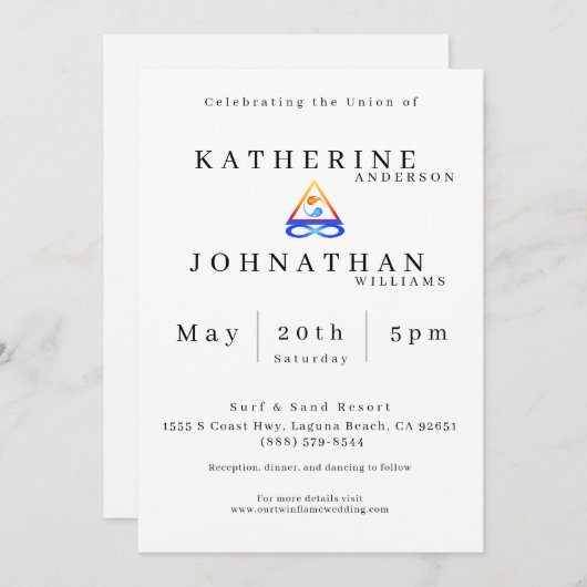 Twin Flame bruiloft thema- Kaart (Voorkant / Achterkant)