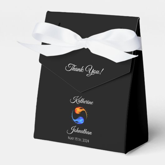 Twin Flame Bruiloft-Zwart-Favor Box Bedankdoosjes (Voorkant Zijde)
