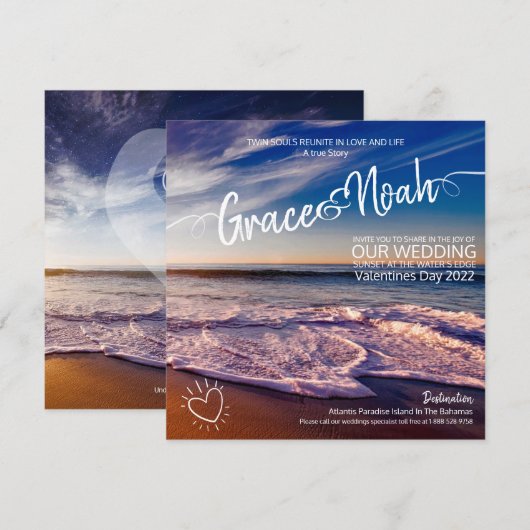 Twin Flame Destination Beach Wedding Invitation Save The Date (Voorkant / Achterkant)