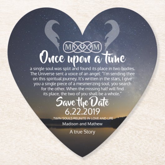 Twin Flame Save the Dates Papier Coasters Kartonnen Onderzetters (Voorkant)