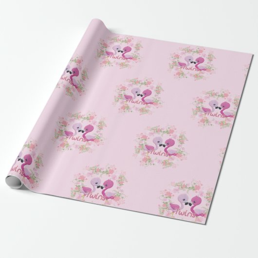 Twin Flamingo's in roze Cadeaupapier (Uitgerold)