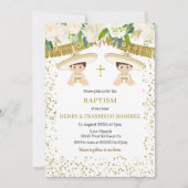 Twin Floral Gold Fiesta Boy Baptism Christening Kaart (Voorkant)