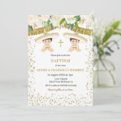 Twin Floral Gold Fiesta Boy Baptism Christening Kaart (Staand voorkant)