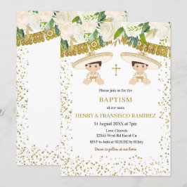 Twin Floral Gold Fiesta Boy Baptism Christening Kaart