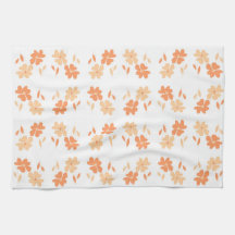 Twin Flowers tea towel - peach