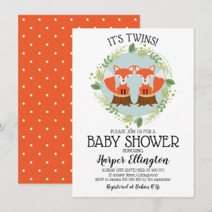 Twin Fox Baby shower Invitation Kaart