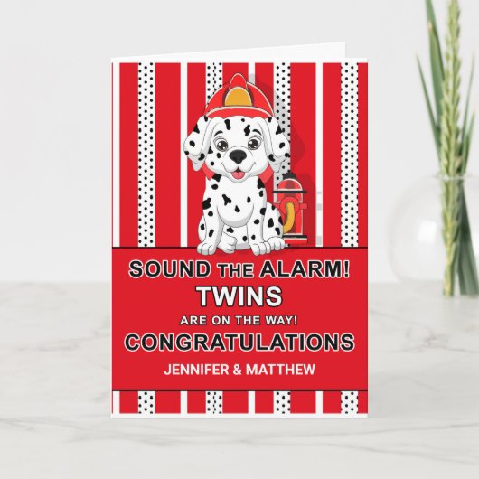 Twin Gefeliciteerd Dalmatian Puppy Firehouse Kaart (Voorkant)