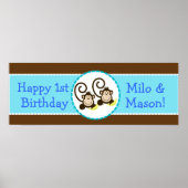 TWIN Gekke apen Aangepaste verjaardagsbanner Poster (Voorkant)