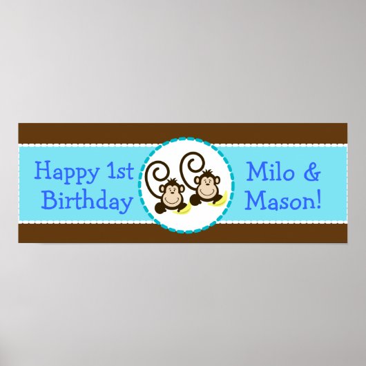 TWIN Gekke apen Aangepaste verjaardagsbanner Poster (Voorkant)