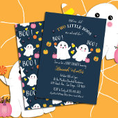 Twin Ghosts Halloween Baby shower Blue Invitation Kaart