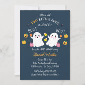 Twin Ghosts Halloween Baby shower Blue Invitation Kaart (Voorkant)