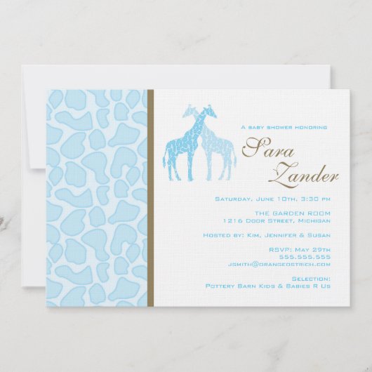 Twin Giraffe Baby shower Invitation - Boy Kaart (Voorkant)
