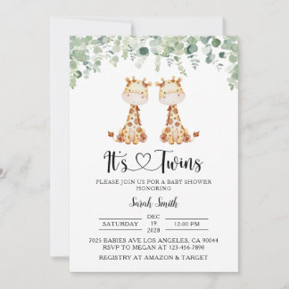 Twin Giraffe Baby shower Invitation Kaart