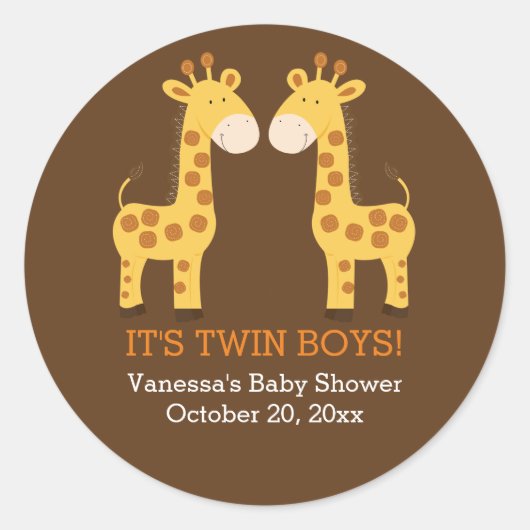 Twin Giraffe Twins Round Favor Sticker (Voorkant)