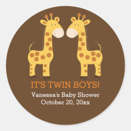 Twin Giraffe Twins Round Favor Sticker