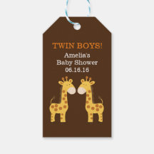 Twin Giraffes Baby shower Gift Label