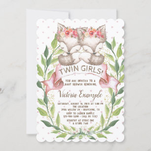 Twin Girl Baby Fox Baby Shower Invitaties Kaart