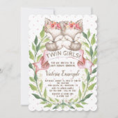 Twin Girl Baby Fox Baby Shower Uitnodigingen (Voorkant)