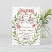 Twin Girl Baby Fox Baby Shower Uitnodigingen (Staand voorkant)