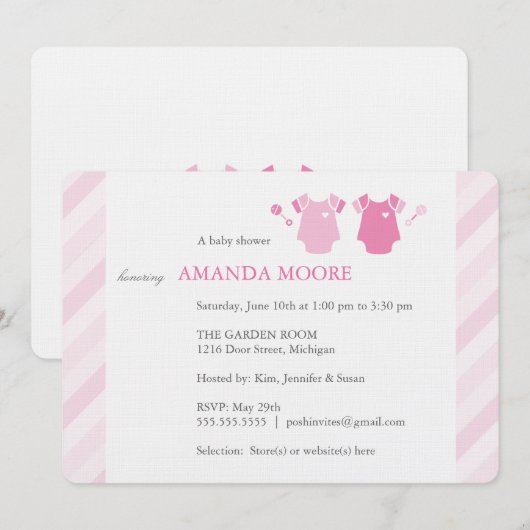 Twin Girl Baby shower Invitation Kaart (Voorkant / Achterkant)