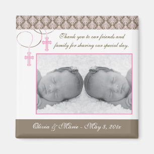 Twin Girl Baptism/Christening Favor - Foto Magnet