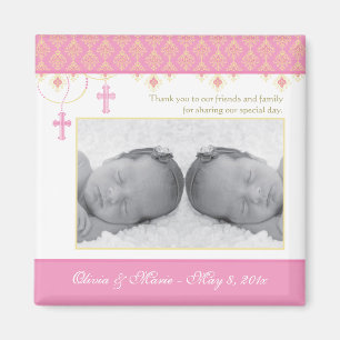 Twin Girl Baptism/Christening Favor - Foto Magnet
