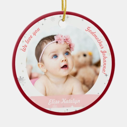 Twin Girl Boy Foto Godmoeder eerste kerstBaby Keramisch Ornament (Voorkant)