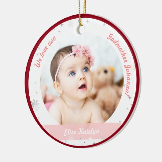 Twin Girl Boy Foto Godmoeder eerste kerstBaby Keramisch Ornament (Links)