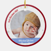 Twin Girl Boy Foto Godmoeder eerste kerstBaby Keramisch Ornament (Achterkant)