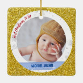 Twin Girl Boy Foto Godmoeder eerste kerstBaby Keramisch Ornament (Achterkant)
