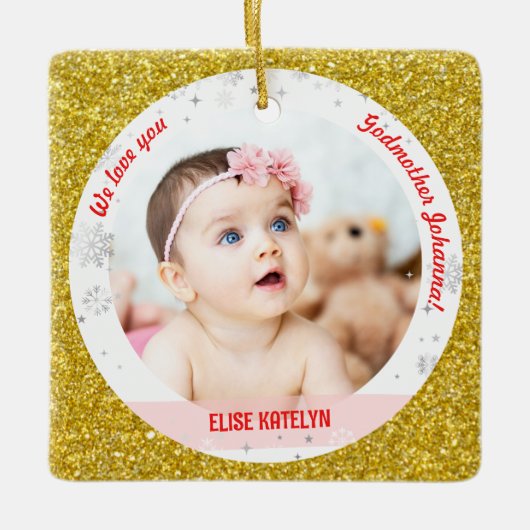 Twin Girl Boy Foto Godmoeder eerste kerstBaby Keramisch Ornament (Voorkant)