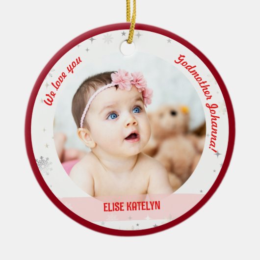 Twin Girl Boy Foto Godmoeder eerste kerstBaby Keramisch Ornament (Voorkant)
