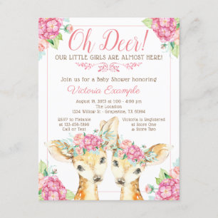Twin Girl Deer Baby Shower-uitvindingen Kaart