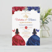 Twin Girl Dress Quinceañera 15 Anos Bloemen Goud Kaart (Staand voorkant)