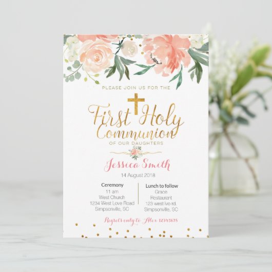 Twin Girl eerste communie uitnodiging (Staand voorkant)