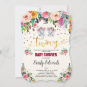 Twin Girl Elephant Baby shower Invitation Kaart (Voorkant)
