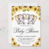 Twin Girl Elephant Zonnebloem Baby shower Kaart (Voorkant)