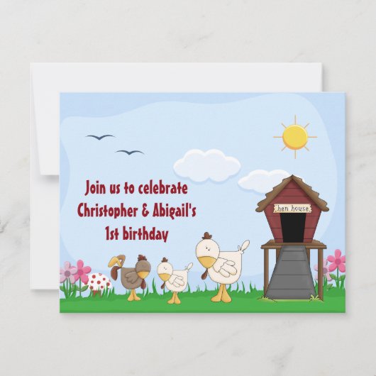 Twin Girl en Boy Chicks eerste verjaardag Kaart (Voorkant)