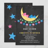 Twin Girl en Boy Teddy Bear Baby shower Kaart (Voorkant / Achterkant)