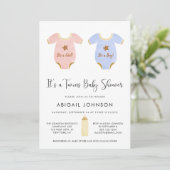 Twin Girl en Boy Waterverf Retro Baby shower Kaart (Staand voorkant)