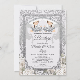 Twin Girl Fiesta Zilveren Charro Mexicaanse Bautiz Kaart