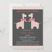 Twin Girl Giraffe Baby shower Kaart (Voorkant)