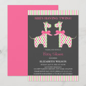Twin Girl Giraffe Baby shower Kaart (Voorkant / Achterkant)